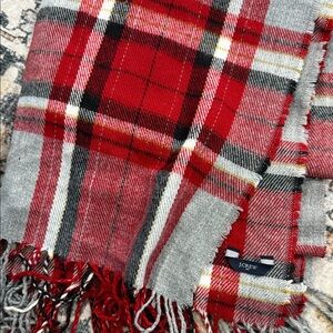 J. Crew Vibrant Red and Gray Plaid Scarf